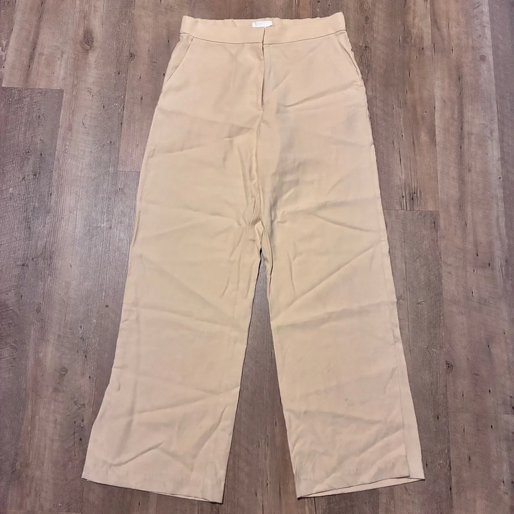 H&M Beige Straight-Cut Wide Leg Trousers